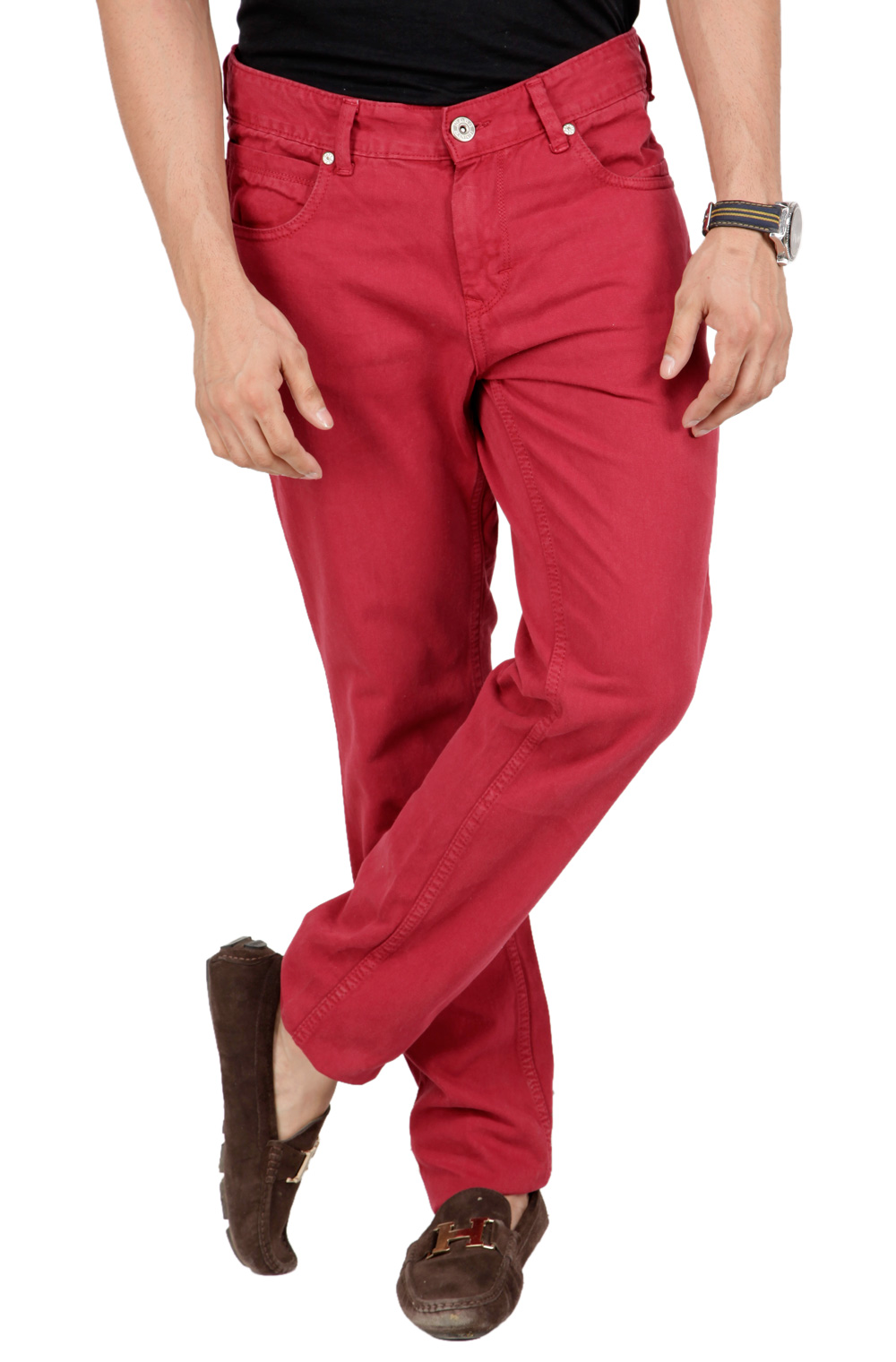 red leather look jeans