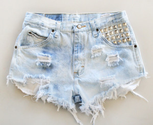 studded denim high waisted shorts